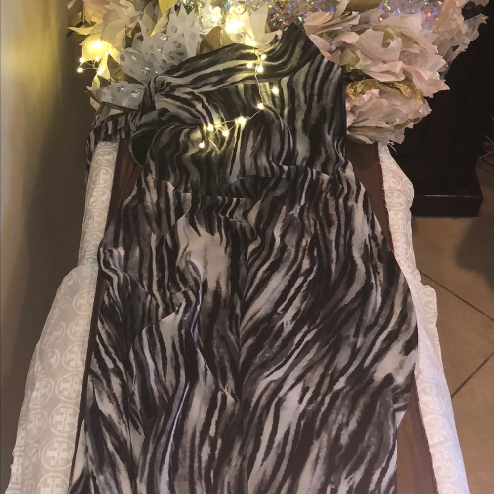 Vertical striped black, gray, white dress